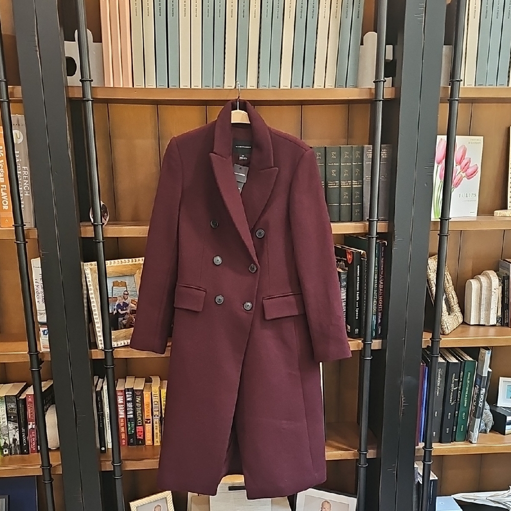 Club Monaco Double-Breasted Maroon Trench Coat